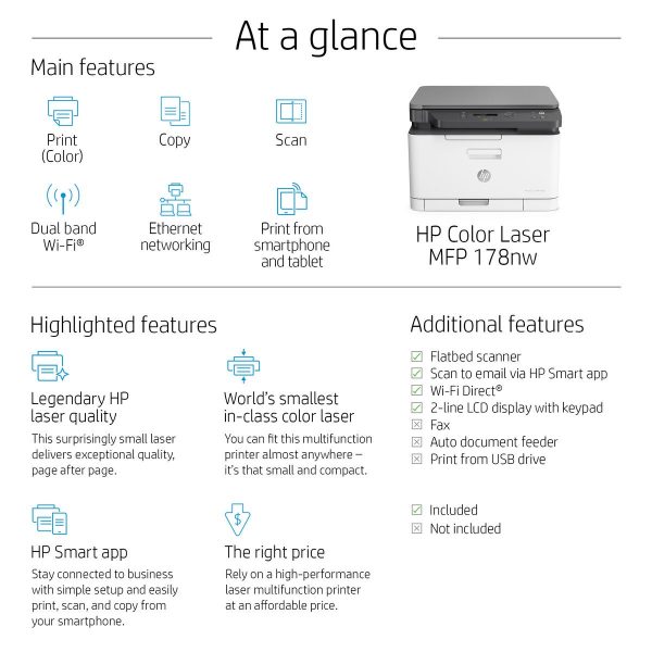 HP Color Laser MFP 178nw, Print, Copy, scan, Scan  