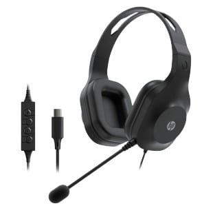 Black over-ear gaming headset with attached boom mic and inline control panel.